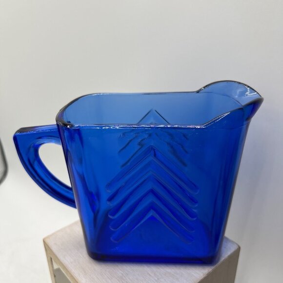 Hazel Atlas Art Deco Cobalt Blue Creamer - Picture 6 of 12